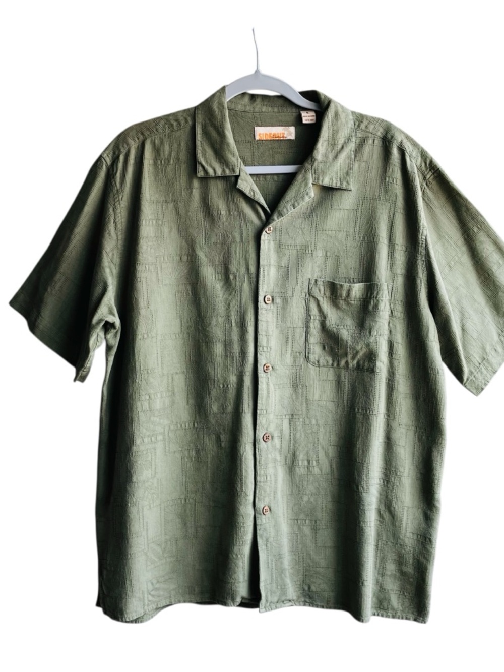 SIDEOUT Destinations Men's Olive Green Short-Sleeve Camp Silk Shirt - Sz:Large